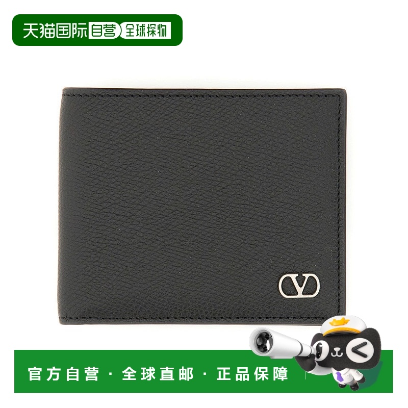 自营 valentino garavani纹理皮革钱包，带有微妙的标志细节-黑色
