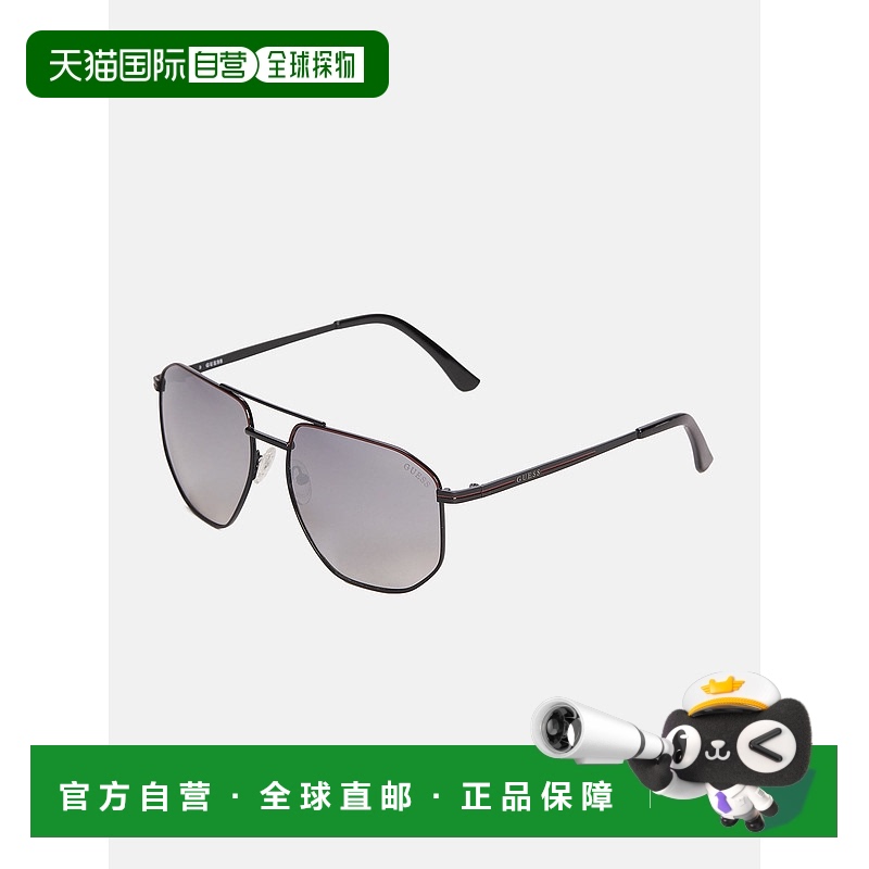 自营 guess几何金属导航太阳镜 - 闪亮黑色/烟镜 美国奥莱直发