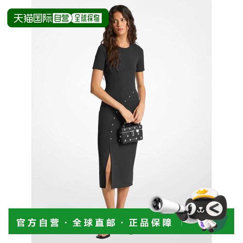 自营michael korsStudded Scuba Midi Dress - black 美国奥莱直