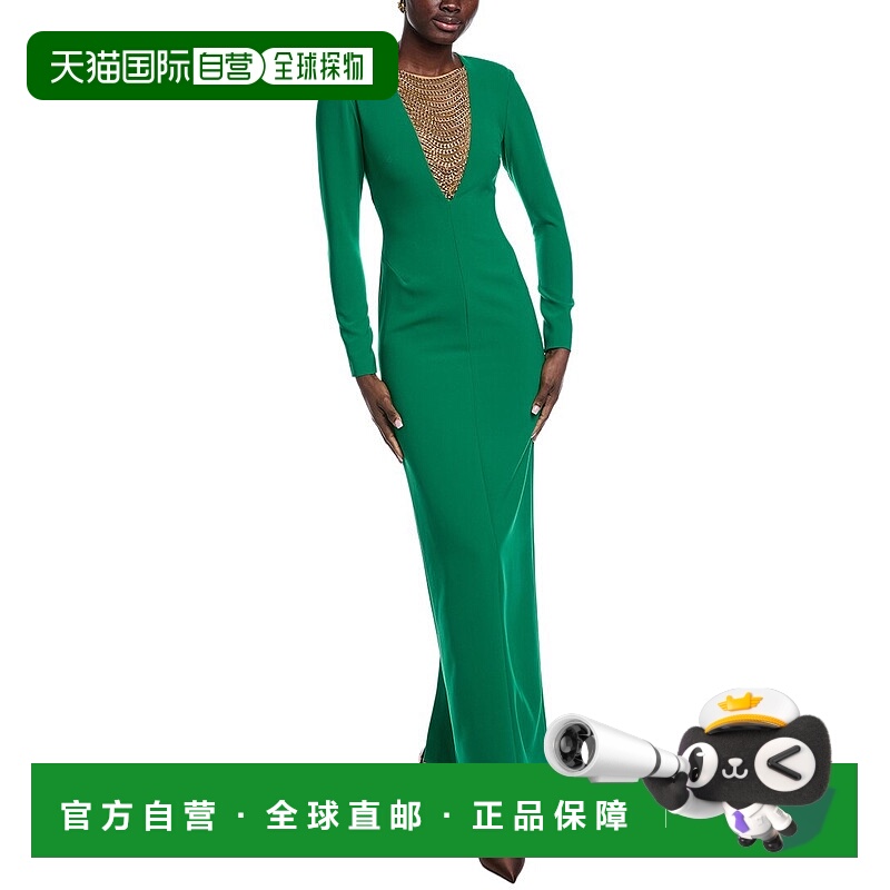 自营Carla Ruiz Chain Bib Maxi Dress - green 美国奥莱直发长裙