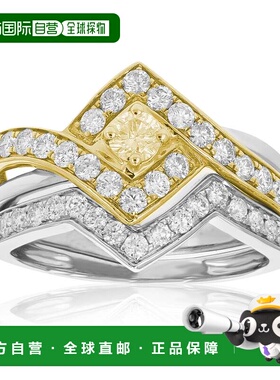 自营 vir jewels1 克拉钻石结婚订婚戒指套装 14K 双色金公主光环