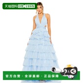 粉蓝色 自营mac duggal雪纺分层剪裁舞会礼服 美国奥莱直发长裙