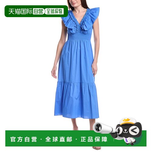 自营Adrianna Papell Ruffle Front Maxi Dress - blue 美国奥莱