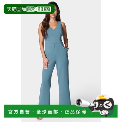 自营Bebe Women'S Scuba Crepe V-Neck Jumpsuit - denim 美国奥