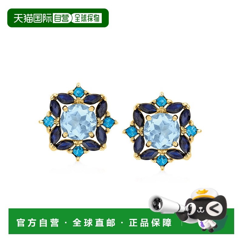 自营 Ross-Simons Sky Blue Topaz and Sapphire Earrings in 18k
