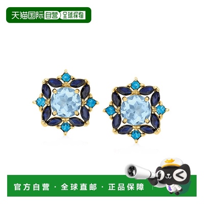 自营 Ross-Simons Sky Blue Topaz and Sapphire Earrings in 18k
