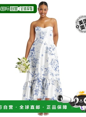 alfred sung露肩花卉高低荷叶边下摆长裙，带口袋 - cottage rose