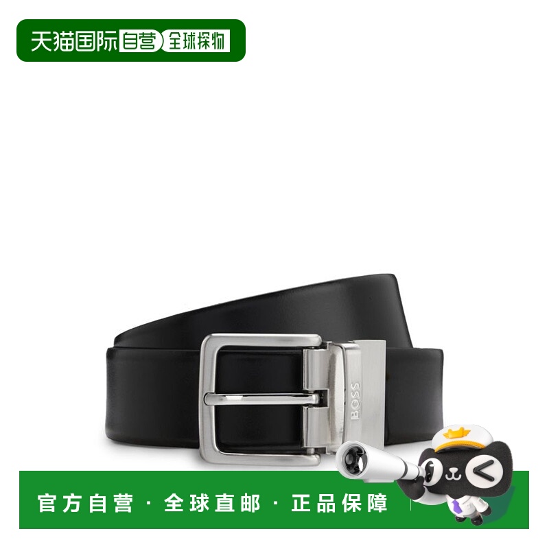 自营bossReversible belt in Italian leather - black 美国奥莱