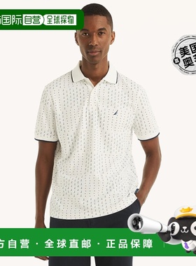 Nautica 男式 Navtech 可持续制作印花经典版型 Polo 衫 - 亮白色