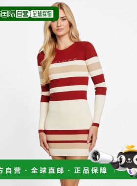 自营guessAmiri条纹毛衣连衣裙-sonoran红色多色 美国奥莱直发