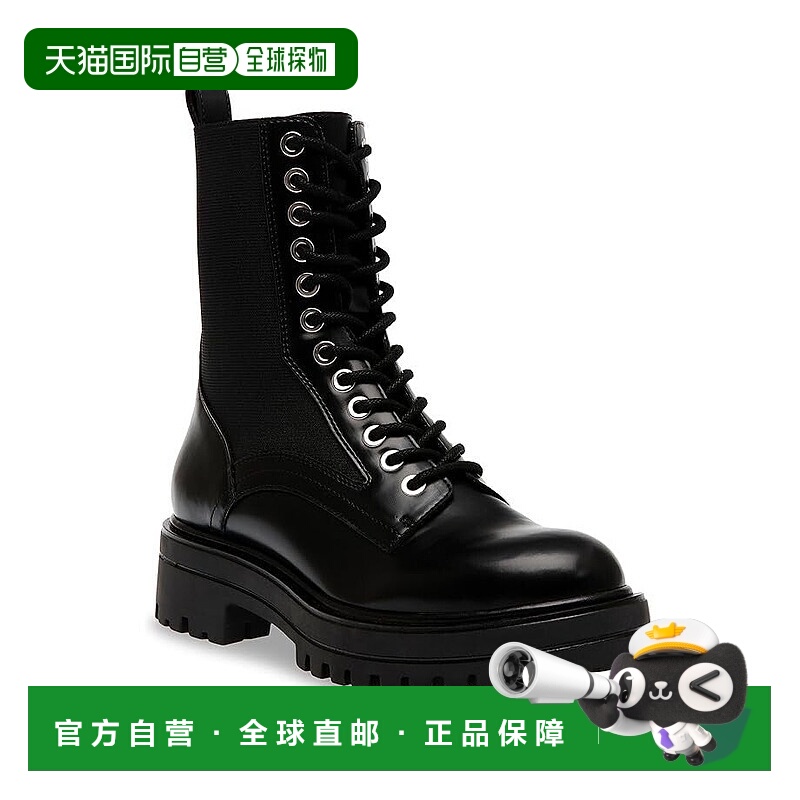自营Steve Madden Kenny Boots女式黑色皮革系带块跟JOBB207-黑色