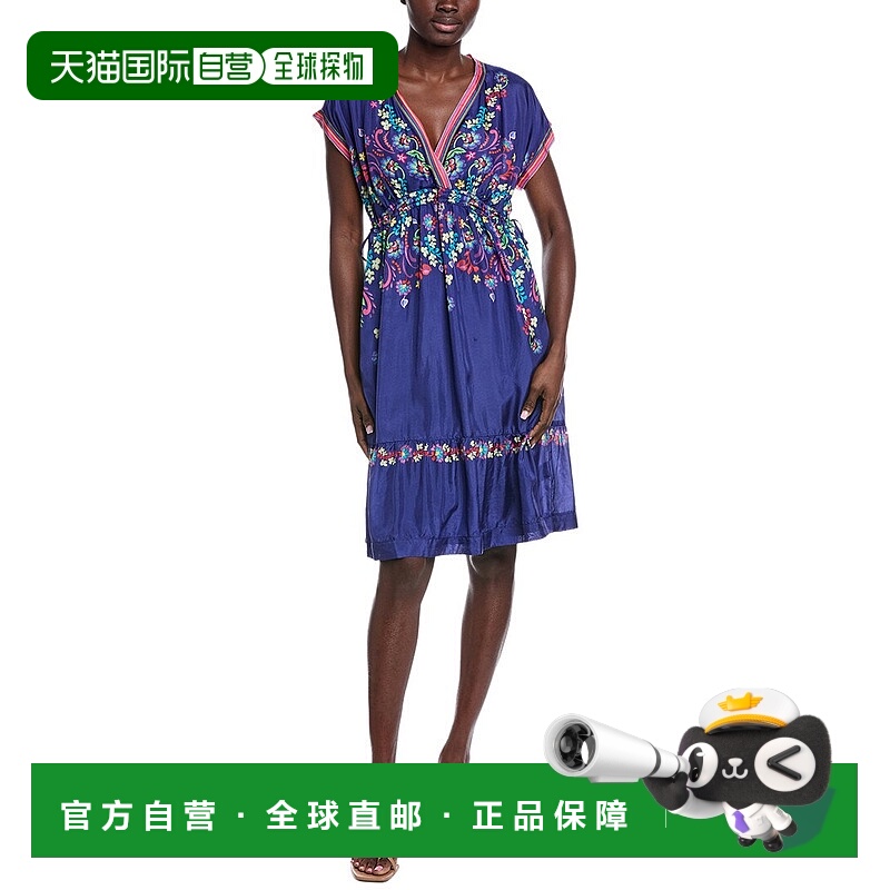 自营Johnny Was Ellis Silk Mini Dress - blue 美国奥莱直发