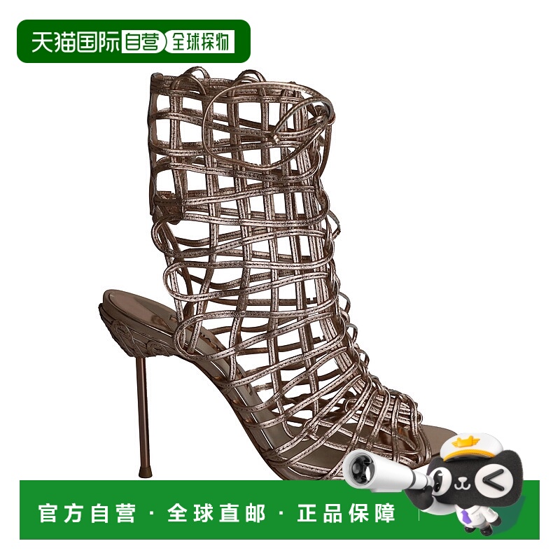 自营Sophia Webster Delphine Metallic Cage 系带金色皮革凉鞋 -
