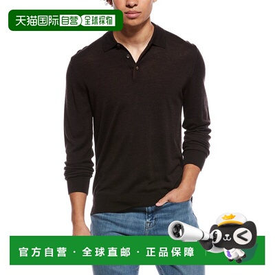 自营Bruno Magli Merino Wool Polo Sweater - brown 美国奥莱直