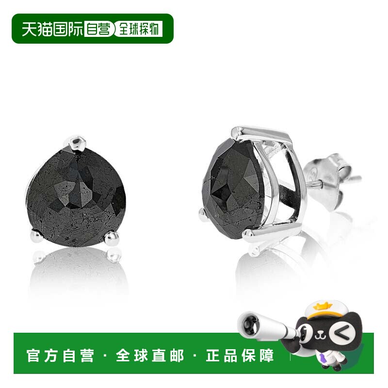 自营 vir jewels6.50 克拉梨形黑色钻石耳钉 .925 纯银爪镶 - 银