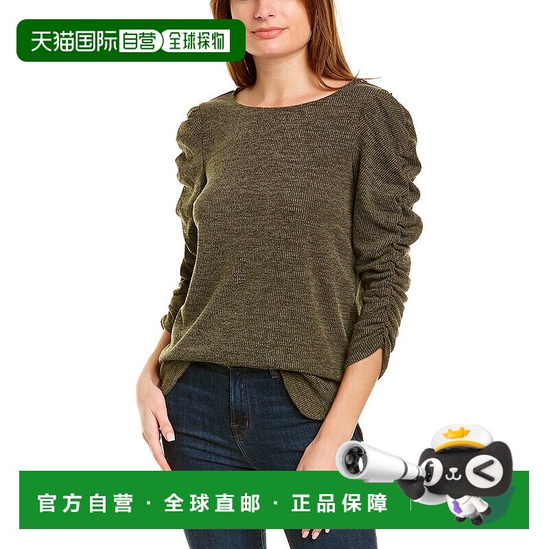 自营 Max Studio 纹理罗纹早秋新款上衣 绿色 美国奥莱直发长袖