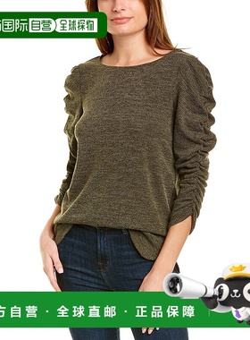 自营 Max Studio 纹理罗纹早秋新款上衣 绿色 美国奥莱直发长袖