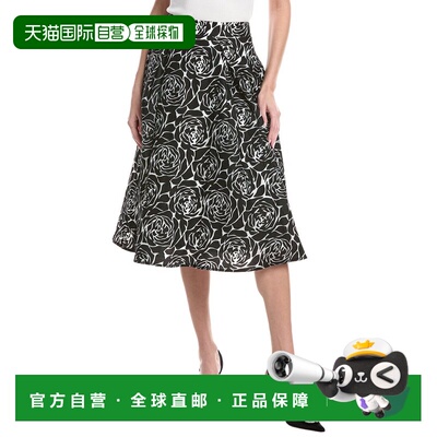 自营Gracia Floral Print Burnout Wide Skirt - black 美国奥莱