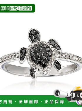 自营 925 纯银 Ross-Simons 黑白钻石乌龟戒指 - 白色 美国奥莱直