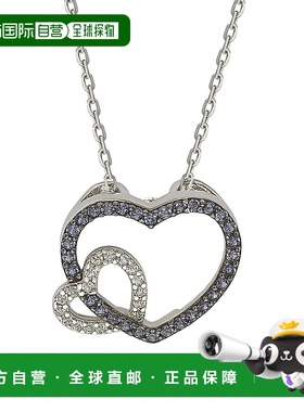 自营 Suzy Levian 纯银蓝色和白色蓝宝石和钻石口音双心形吊坠 -