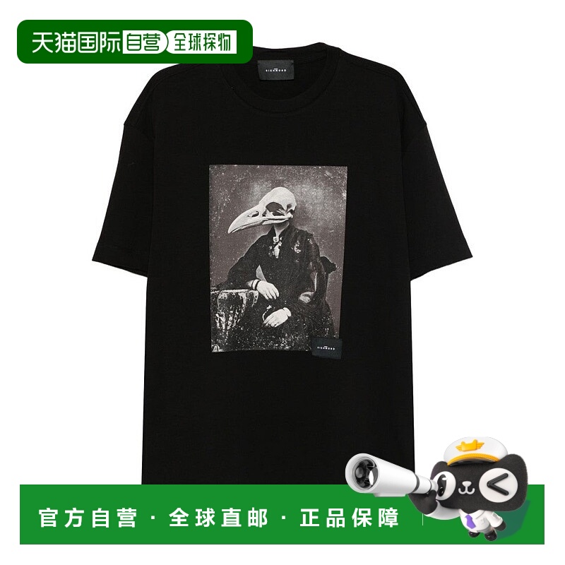 自营john richmondGraphically Styled Black Crew Neck T-Shirt