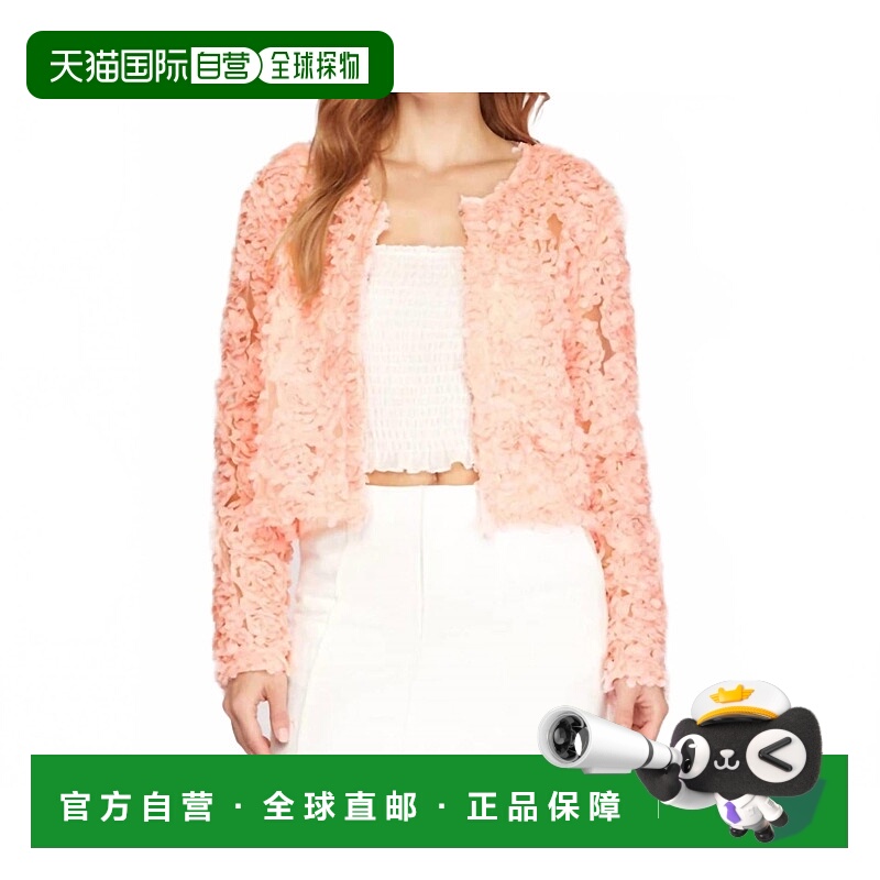 自营she + sky粉色花朵贴花3D网眼短夹克开衫 美国奥莱直发