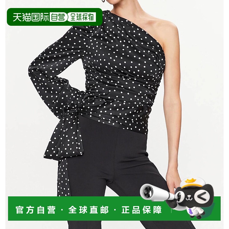 自营pinkoThira One Shoulder Blouse In Black/white - black/wh