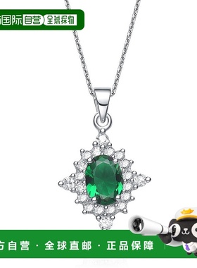 自营 geneviveGv C.z.不锈钢镀铑钻石形状祖母绿吊坠 - 绿色 美国