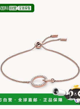 自营 Fossil 女士玫瑰金不锈钢链式手链 - 黑色 美国奥莱直发