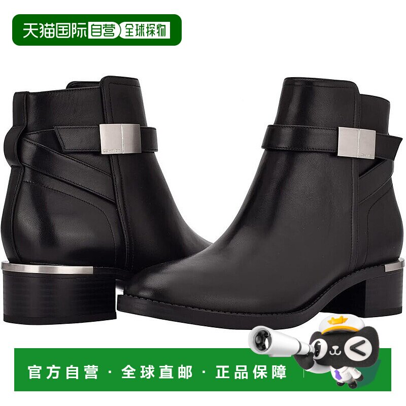 自营 calvin klein凯文克莱Dwayne靴子女式美国8.5黑色皮革块跟靴