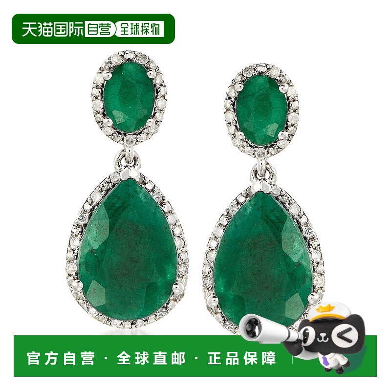 自营 ross-simons罗斯-西蒙斯翡翠和 . 925 纯银钻石吊式耳环 -