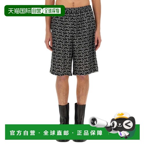 自营burberryAll Over Print Bermuda Shorts - black 美国奥莱直