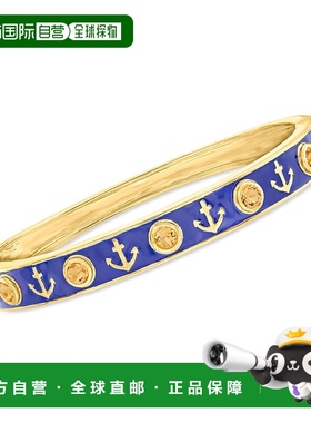 自营 Ross-Simons 黄水晶和蓝色珐琅船锚手镯 18kt 金 - 8 英寸
