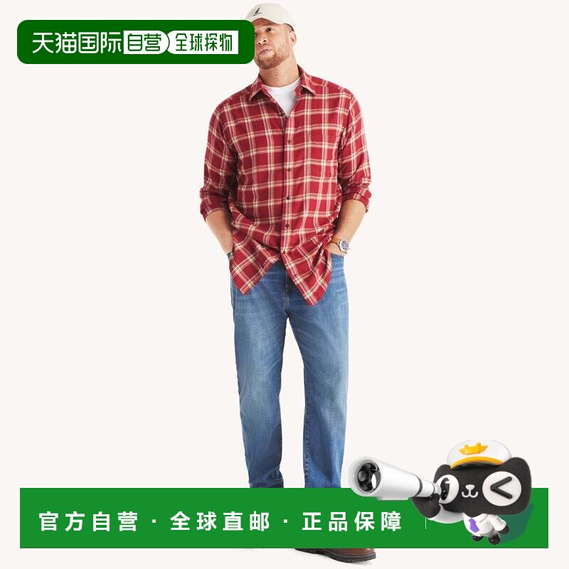 自营 Nautica 男式大码格子衬衫 - 秋季浆果色 美国奥莱直发长袖