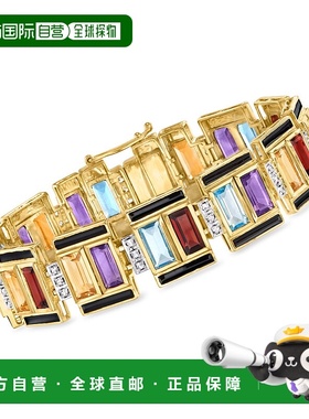 Ross-Simons 多宝石装饰艺术风格黑色珐琅手链 18 克拉金镀在纯银