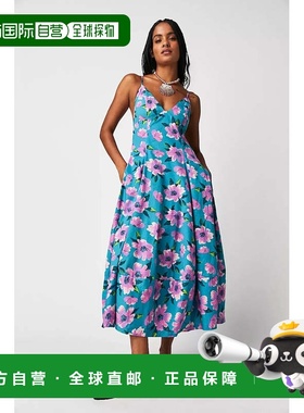自营Free People Finer Things Midi A-Line Dress Women's Teal