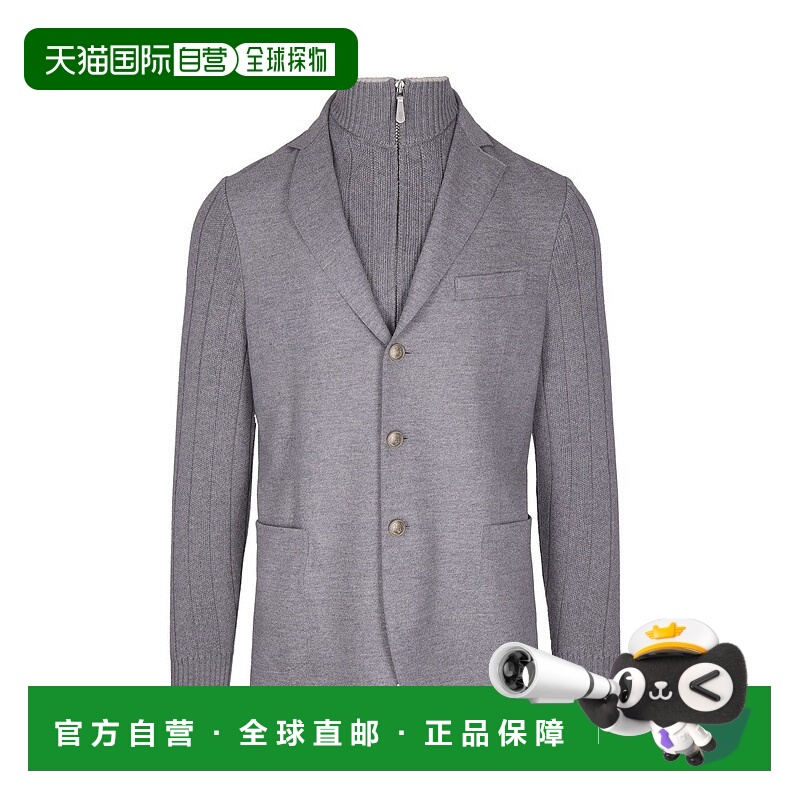 自营eleventy单排扣羊毛夹克，带罗纹细节-灰色 美国奥莱直发