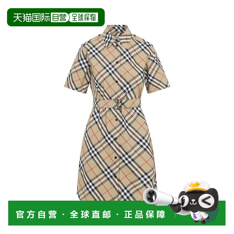 自营burberryNude Check Pattern Day Dress - grey 美国奥莱直发