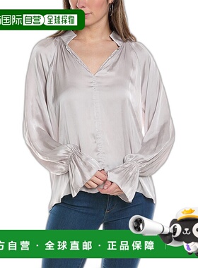 自营 Lola & Sophie 复古缎面农民衬衫 - 灰色 美国奥莱直发