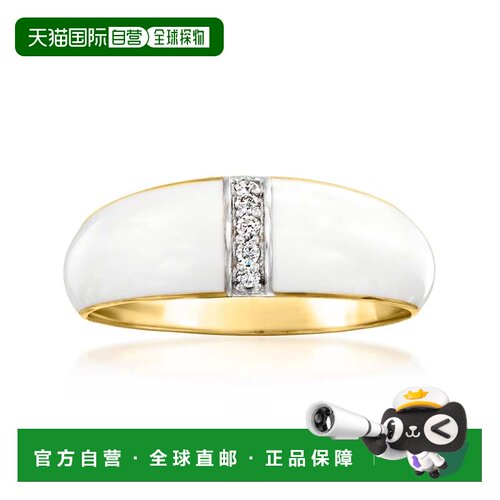 自营Ross-Simons White Enamel Dome Ring With Diamonds in 18kt