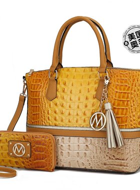 自营mia k collection秋季鳄鱼皮手提包配钱包 - 黄色 【美国奥莱