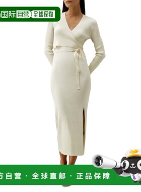 自营lilysilkElegant Wrap-Front Silk Knit Dress - white 美国