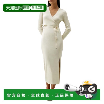 自营lilysilkElegant Wrap-Front Silk Knit Dress - white 美国