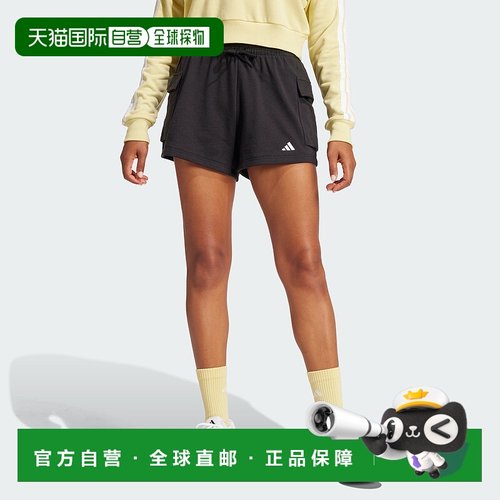自营adidas Essentials女式小标志法式Terry工装裤-黑色/白色 【