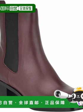 自营Nine West Leriv Boots Women's Dark Red Leather Block Hee