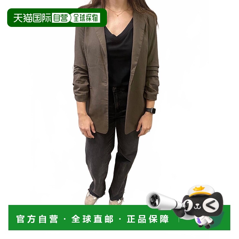 自营sadie & sageBackyard Ruched Sleeve Linen Blazer In Olive