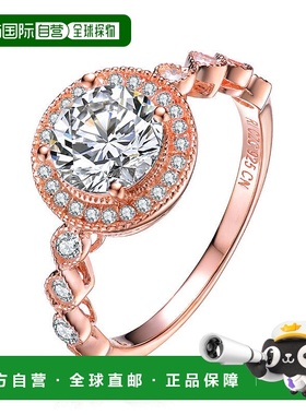 自营 GENEVIVE 纯银镀玫瑰金方晶锆石密镶单石戒指 - 粉色 美国奥