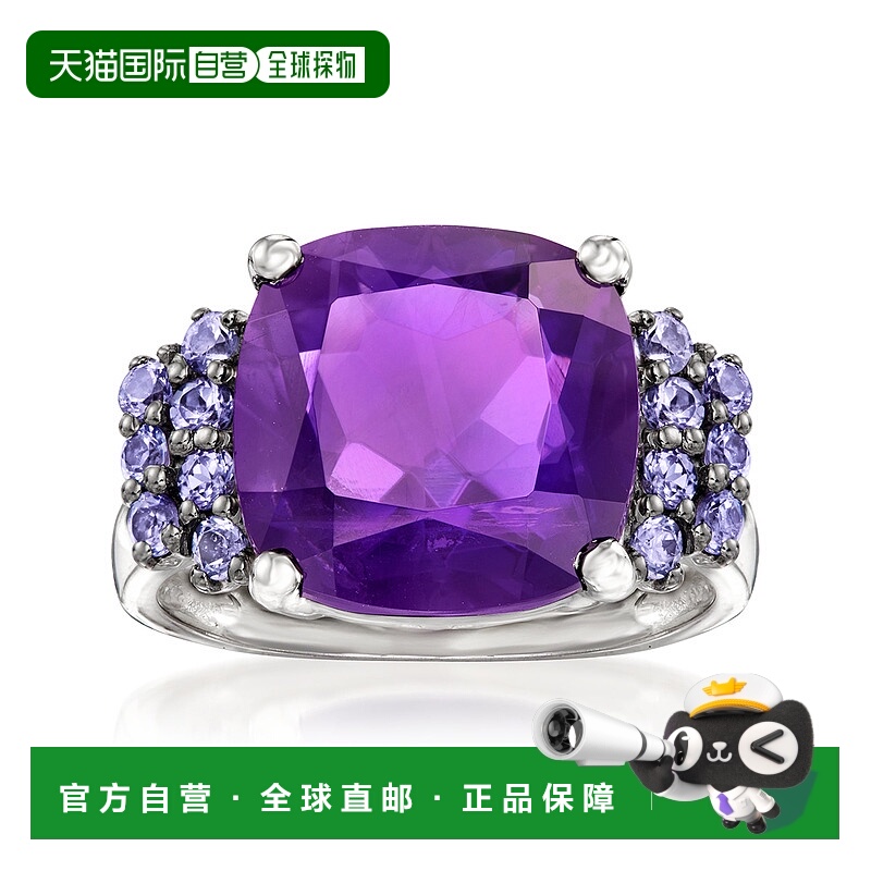 自营ross-simons 罗斯-西蒙斯紫水晶和 . 925 纯银坦桑石戒指 -
