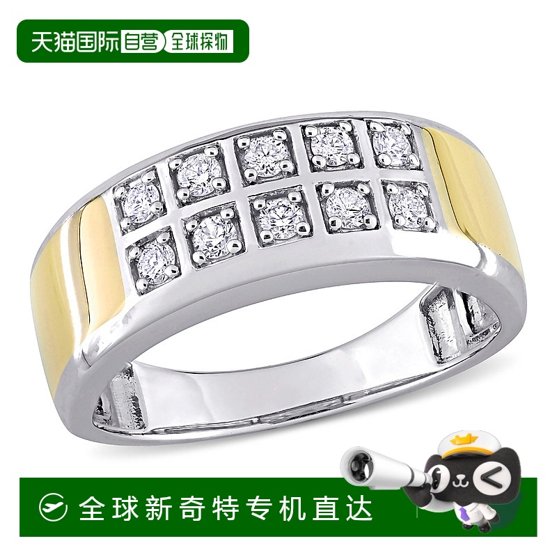 美国直邮Julianna B男士戒指10k白金和黄金双排镶嵌钻石简约11