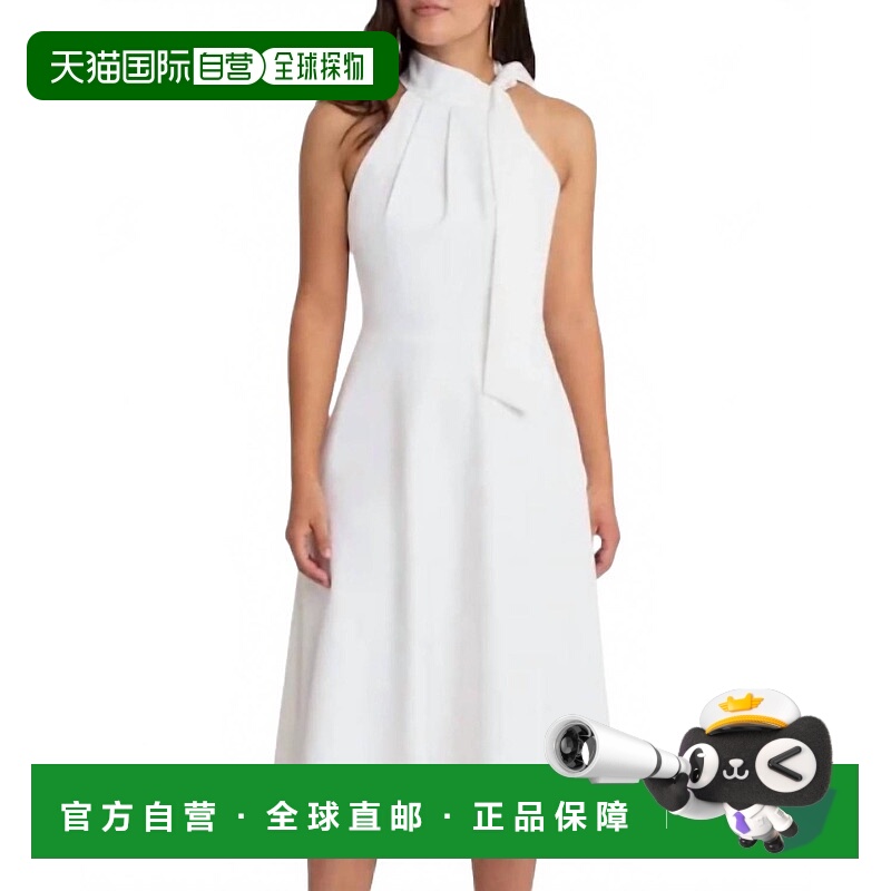 自营black haloAudrey Sleeveless Tie Neck Dress In White - wh